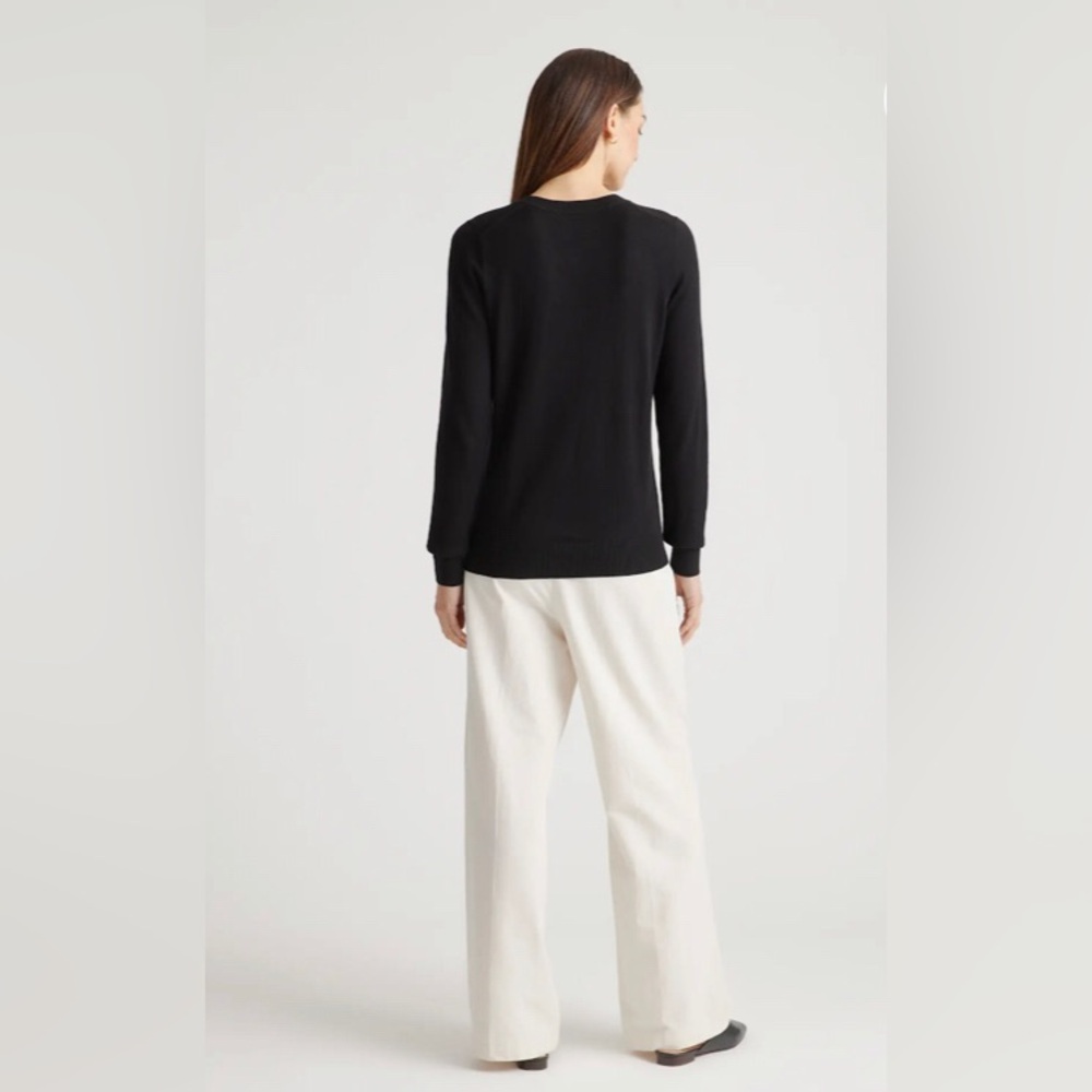 Quince lightweight cotton cashmere women v neck sweater S black basic minimalist - Picture 2 of 11